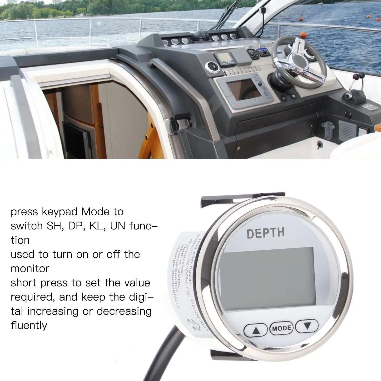 مكتشف عمق أسلم العمق 12 فولت مع إضاءة خلفية بيضاء لليخوت