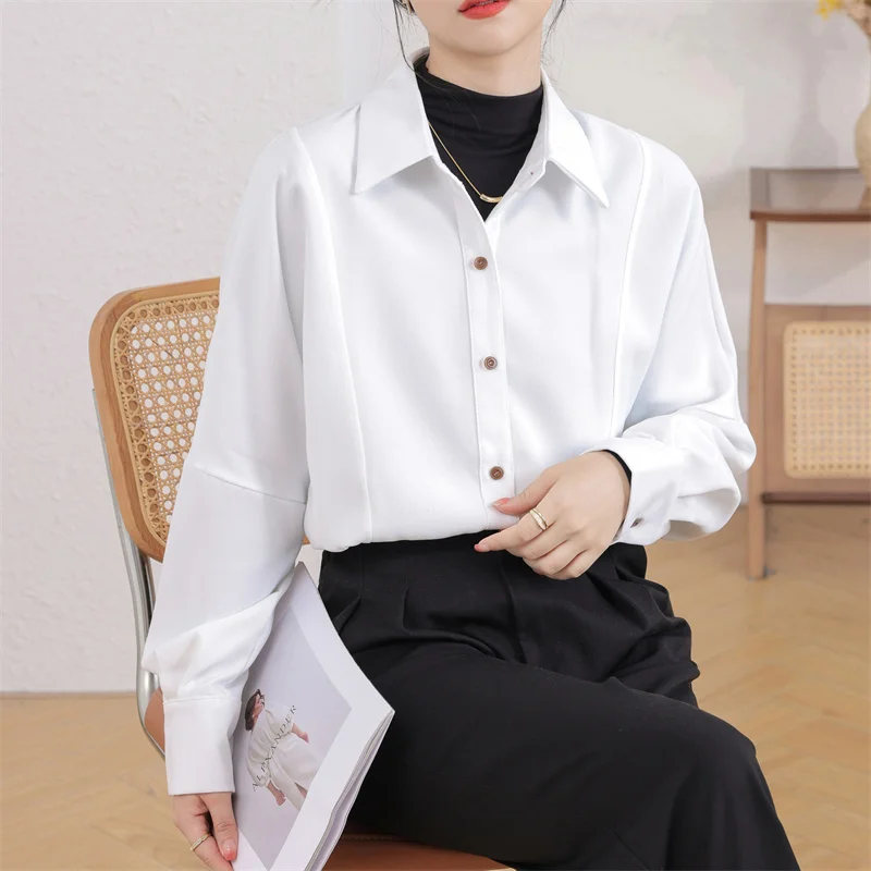 Autumn Corduroy White Women's Blouse 2023 New Long Sleeve Single Breasted Casual Loose Office Shirts Tops Female