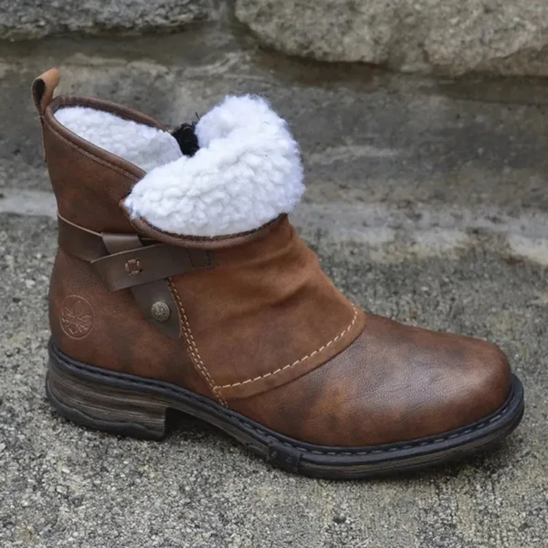 Retro Amerikanische Rundzehen-Stiefeletten mit Dickem Absatz für Damen, Motorradstiefel, Steampunk, Plus Samt, Schneeparty-Mode-Stiefel 2026 – Detail 3