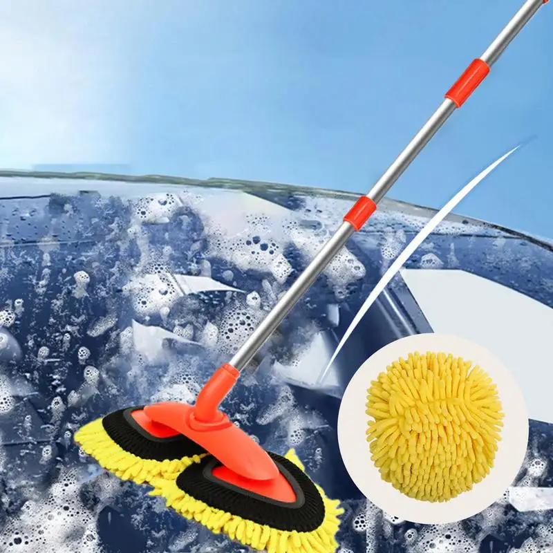 

Швабра для мойки автомобиля, двойная насадка для чистки окон на крыше, трехсекционная телескопическая мягкая швабра, инструмент для очистки лобового стекла