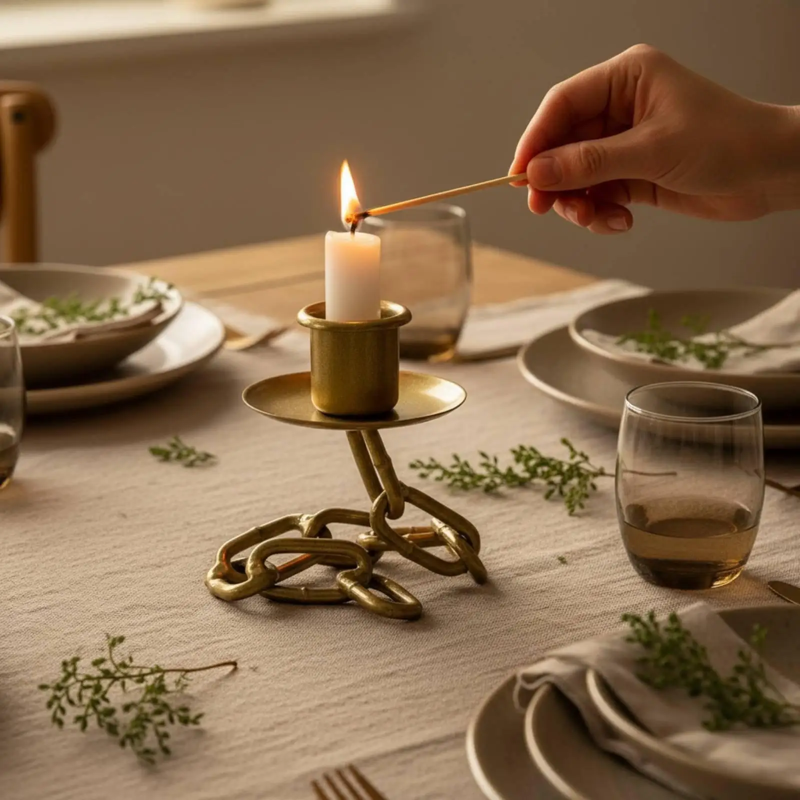 Candle Holder with Chain Structure Creative Metal Candlestick Centerpiece for Home Wedding Decoration