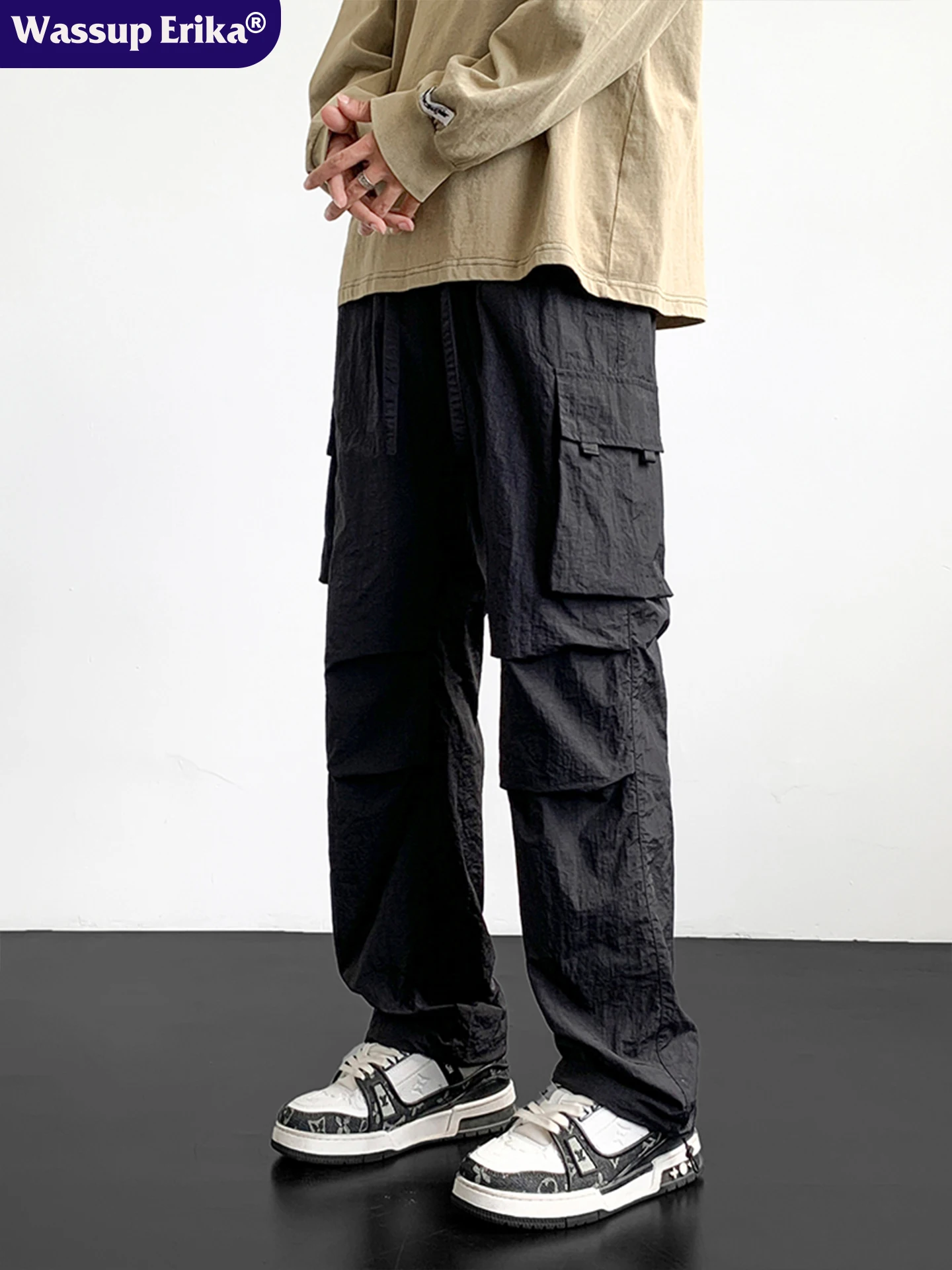 Wassup Erika2025 الرجال فضفاض واسعة الساق ملابس العمل السراويل الصيف الرياضة في الهواء الطلق تسلق السراويل عادية مستقيم الساق السراويل