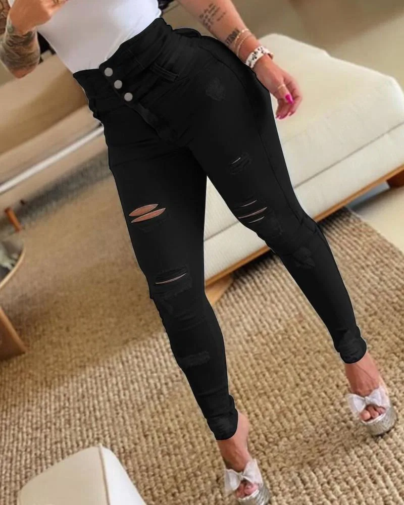 Mulheres Shaping Jeans com Skinny Hole, Calça Lápis, Jeans, Push Up, Butt Lift, Slim, Calças Mamãe, Novo