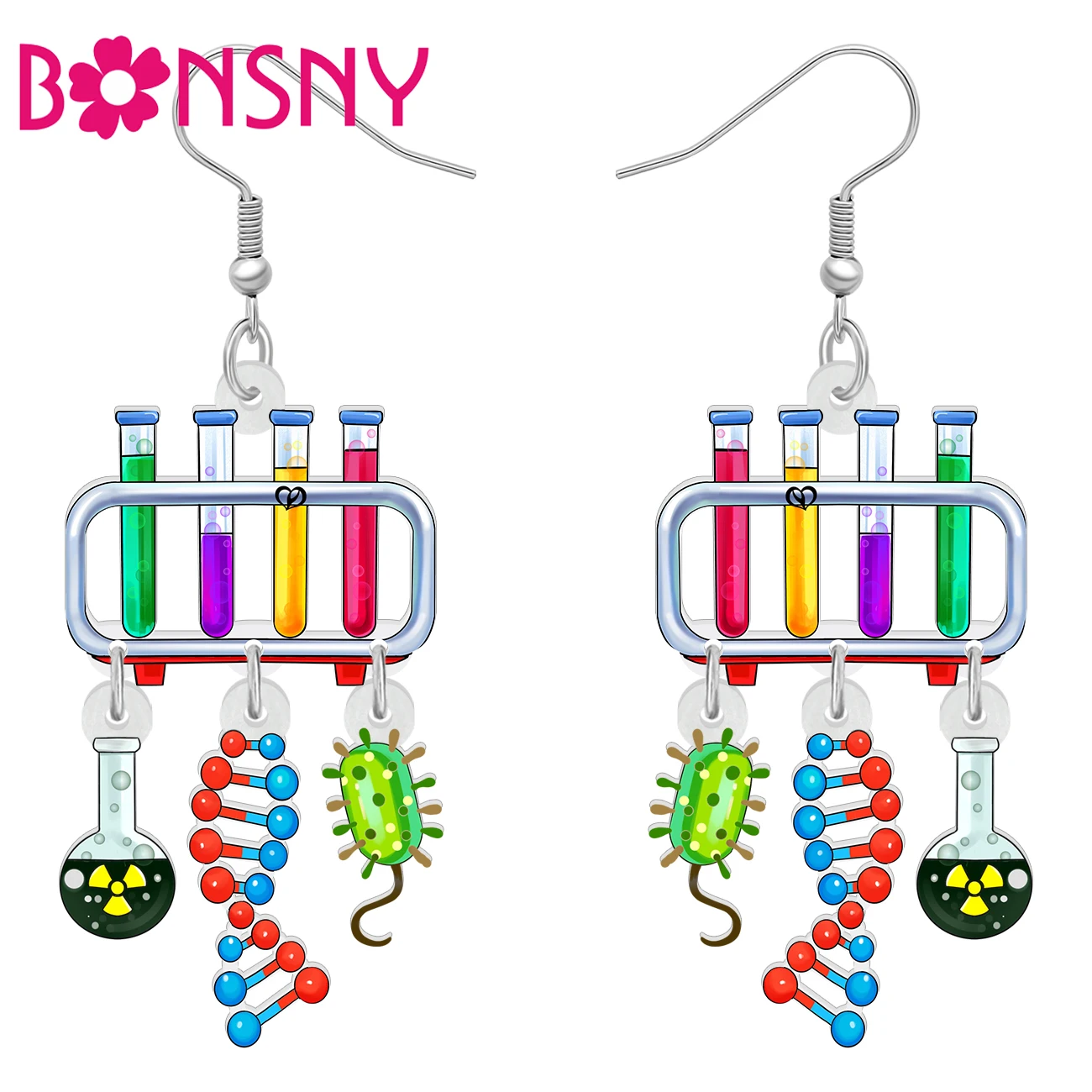 BONSNY Acrylic Novelty Experiment Glass Tube Sets Dangle Drop Earrings For Kids Girls Friends Back To School Gifts Accessories