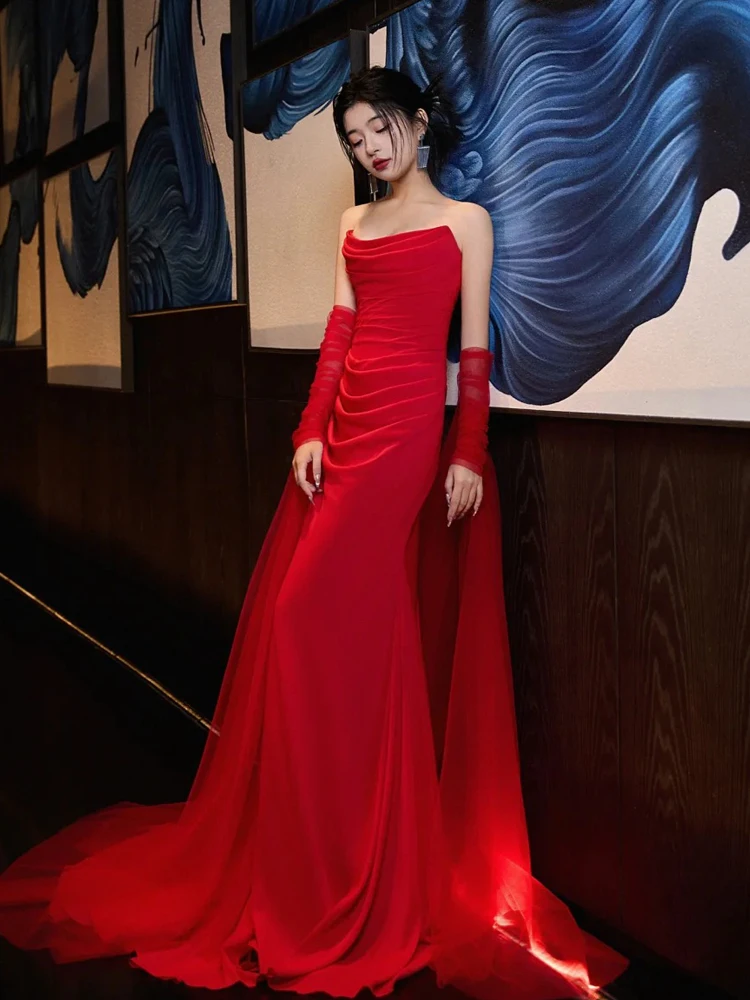 

Fi Tail Light Wedding Dr Vintage Engagement Outfit Women's Sle Sweet Sle mid Waist Polyester Long Skirt Wedding Dr