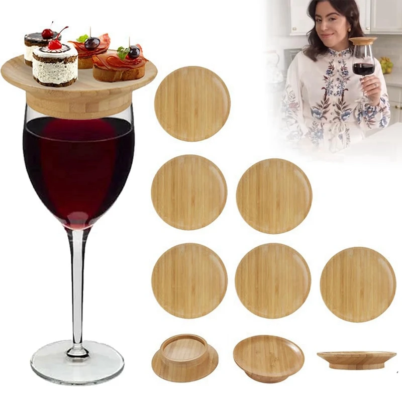 

6Pcs Wine Glass Topper, 4Inch Wine Glass Charcuterie Topper Bamboo Wine Glass Topper Coasters