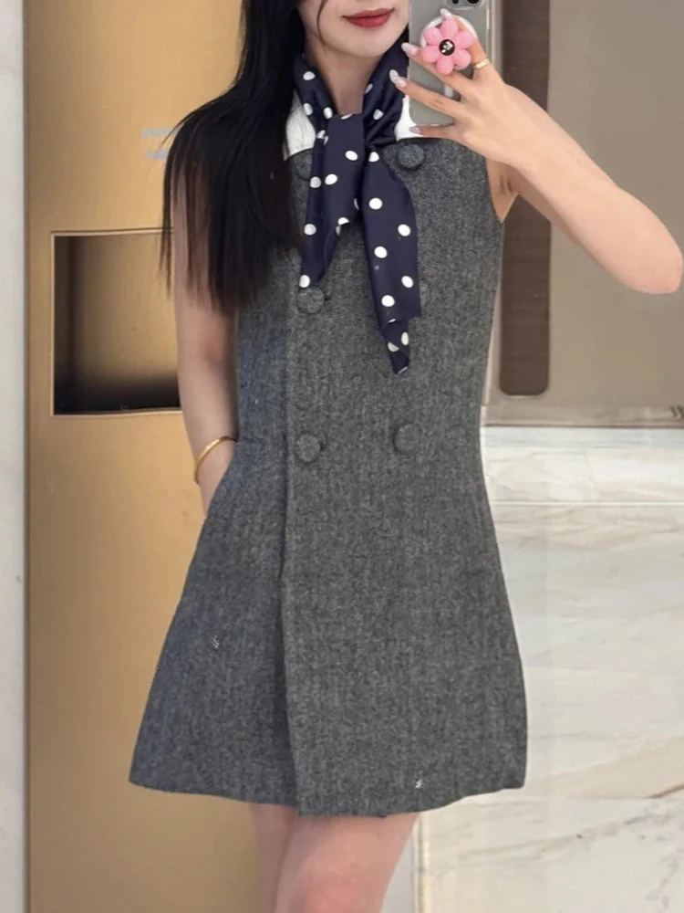 

Новое женское платье-жилет в стиле французского тысячи-золотых декора с двубортным воротником на осень-зиму 2025 года