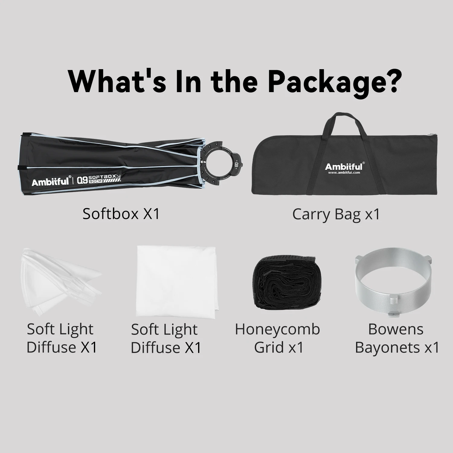 AMBITFUL Q9 60cm 90cm 120cm Bowens Mount Parabolic Softbox Deep Quick Set-up Softbox With Grid for Godox