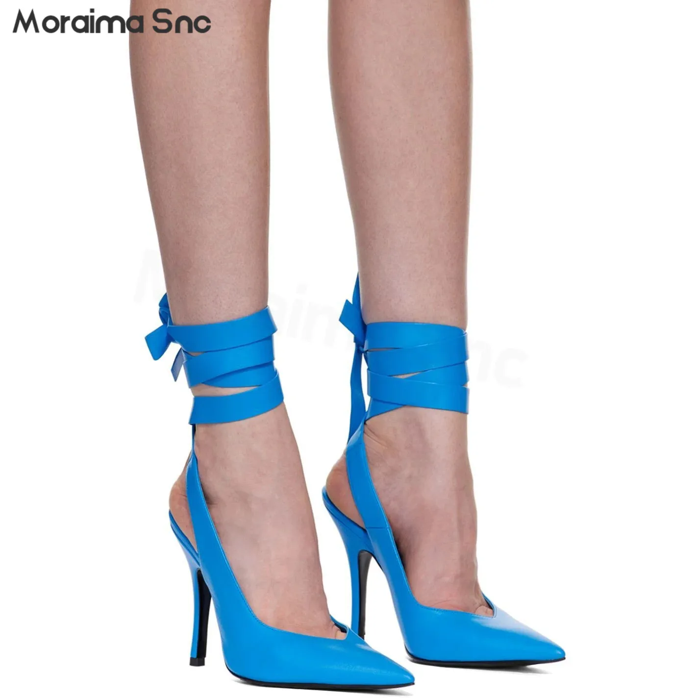 

Blue Pointed Toe Back Empty Sexy Pumps Stiletto Ankle Wrap Strap High Heels Multicolor Fashion Plus Size Women's Shoes