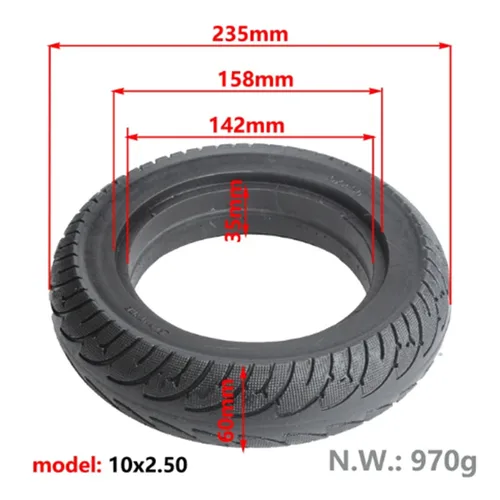 Imagen 2 del producto Neumático sólido de 10 pulgadas, 10x2.5, ruedas de goma, neumático para patinete eléctrico