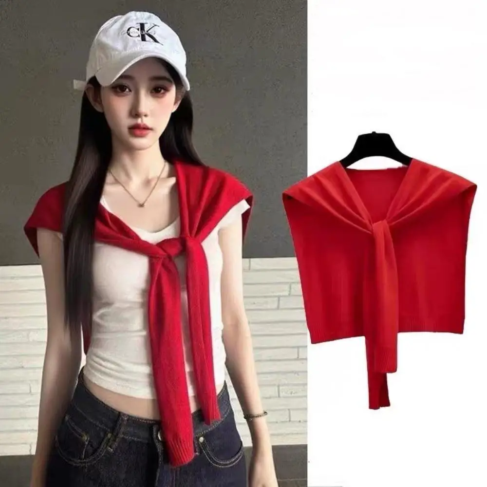 

Зимняя и осенняя вязаная шаль для офиса, шарф на плечо с кондиционером и искусственный воротник, уличное повседневное модное теплое тонкое пальто