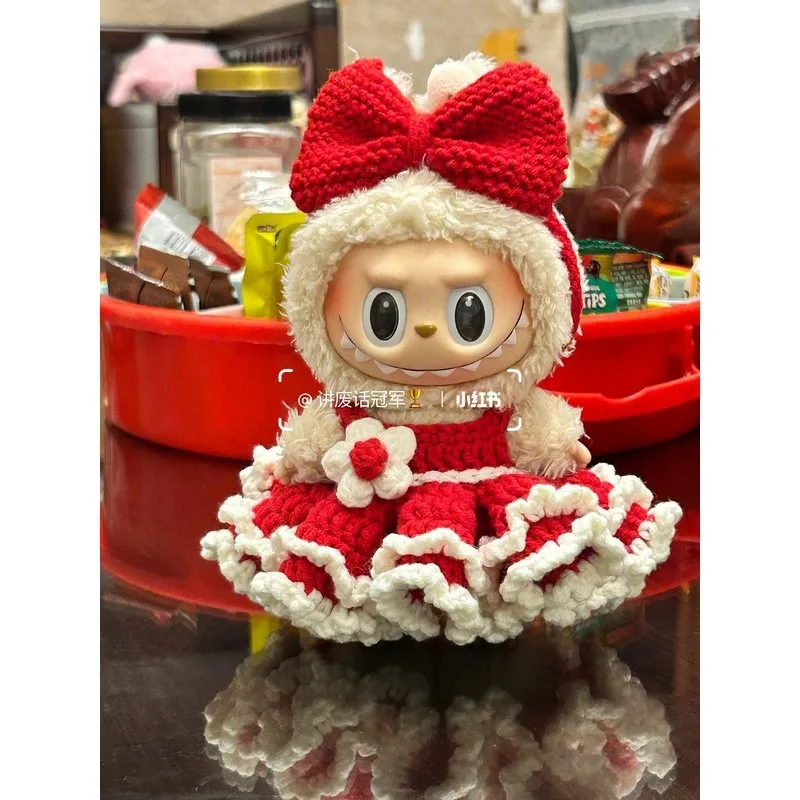 Per vestiti per bambini Labubu Ciondolo per scatola cieca in vinile Vestiti per bambini Labubu Gonna tutu rossa Set di vestiti carini Accessori Fatti a mano puri