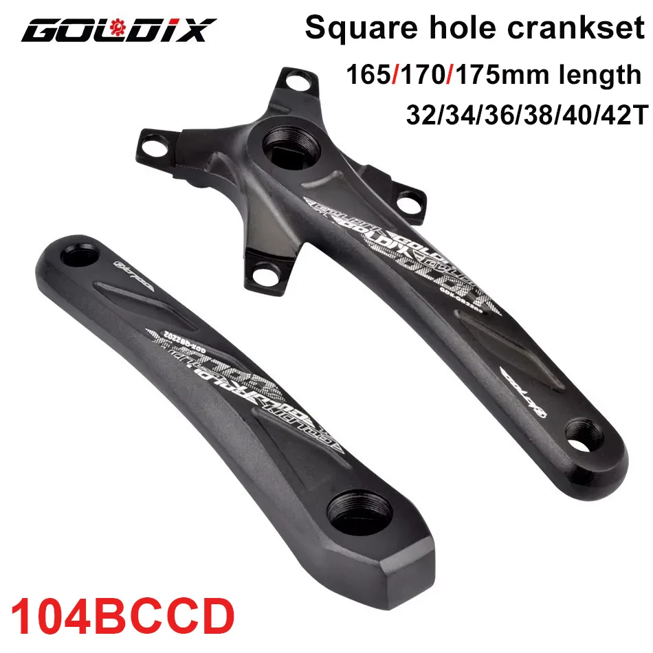 GOLDIX – pédalier de vélo à trou carré, en alliage d'aluminium, pour vtt, longueur 165/170/175mm, dents étroites et larges, 104BCD 32/34/36/38/40/42T
