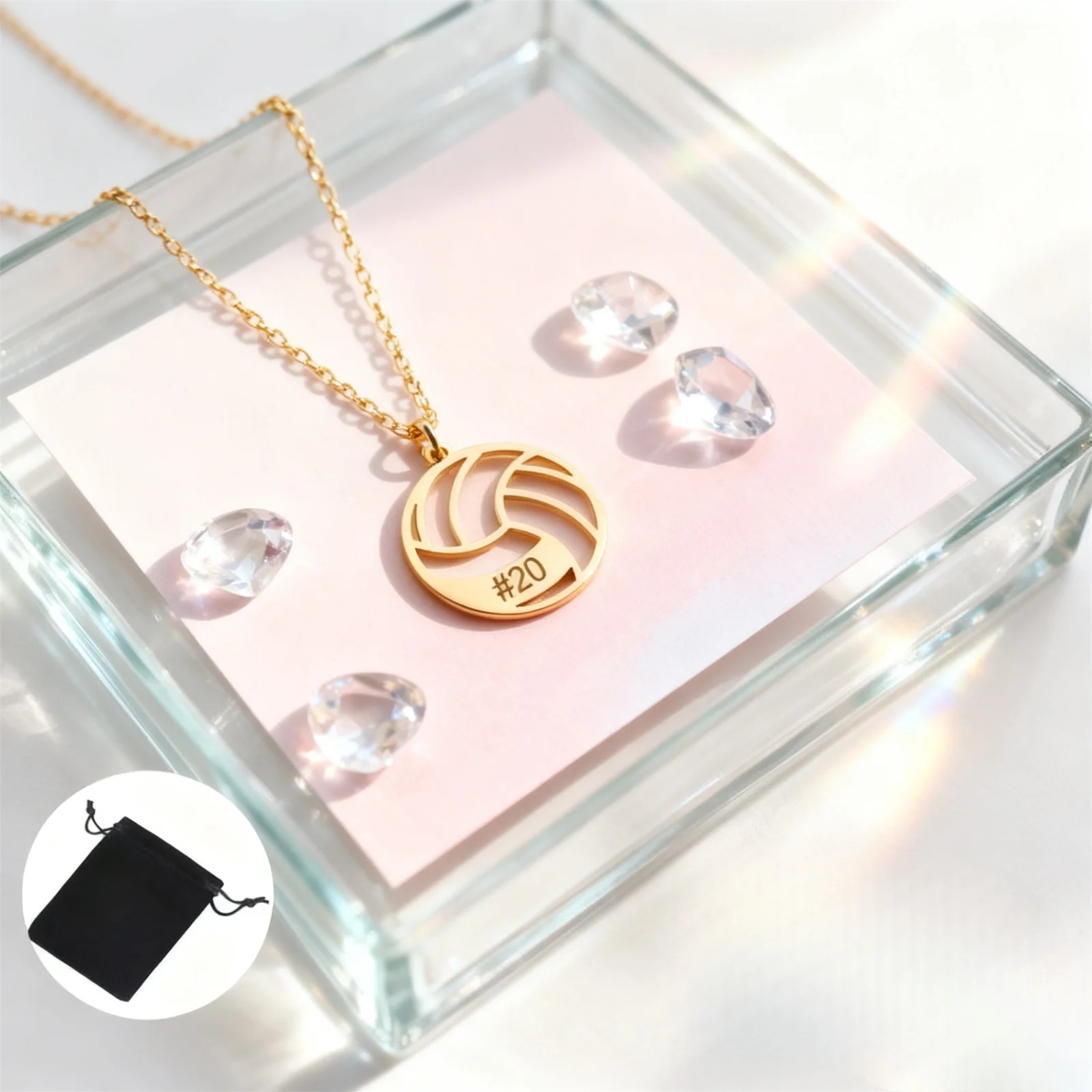 Personalizowany naszyjnik ze stali nierdzewnej z imieniem, datą i motywem siatkówki, naszyjnik sportowy z imieniem, modna biżuteria na prezent.