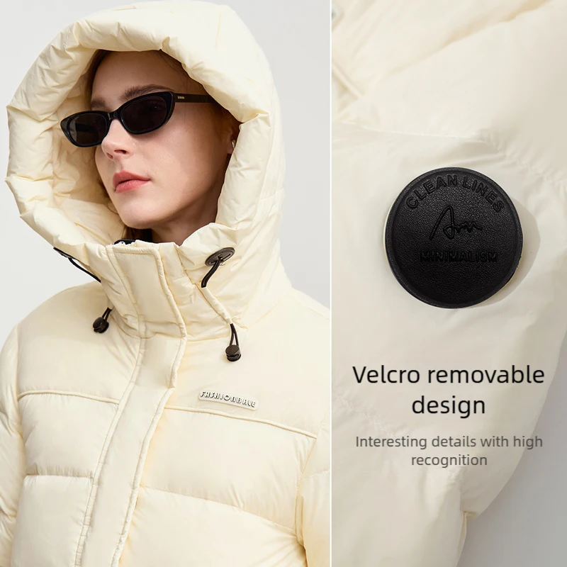 Amii casacos para baixo 2025 inverno novo com capuz gola alta jaqueta feminina solta quente à prova de vento médio e longo grosso jaqueta 12524133