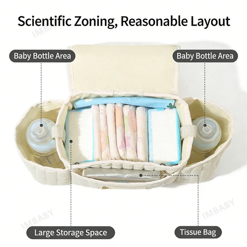 New Portable Baby Stroller Diaper Bag Newborn Bottle and Tissue Bag Embroidery Baby Product Storage Bag Baby Stroller Accessorie