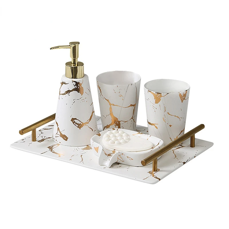 Europe new style royal white and black Gold marble ceramic Base Ceramic Bathroom Accessories Marble Effect