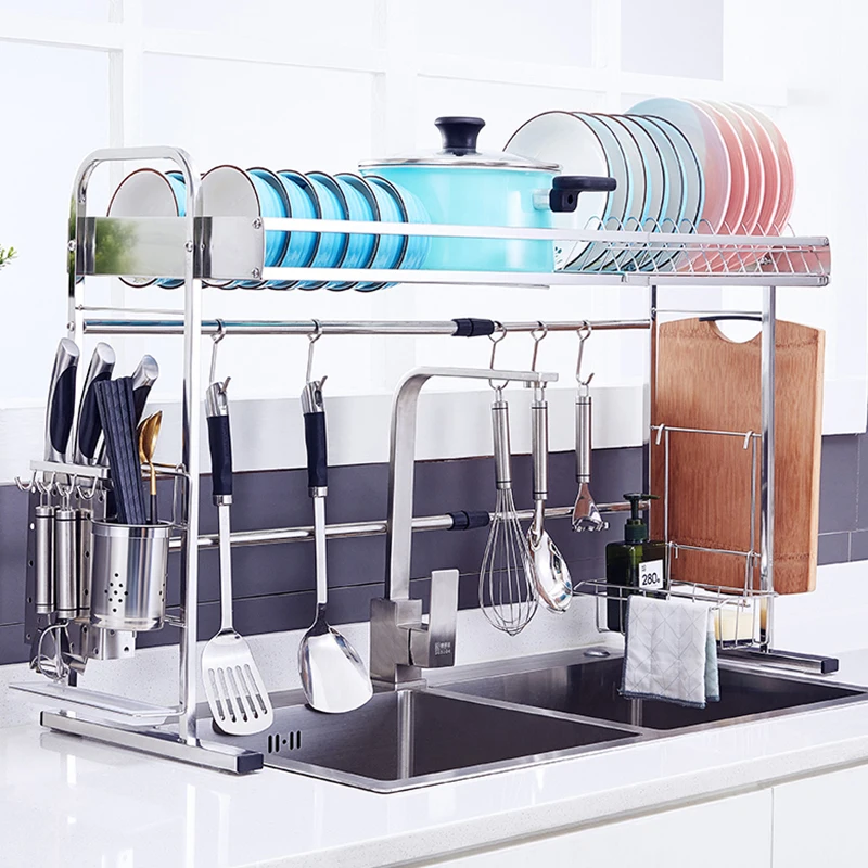 

OEM 304, телескопическая сушилка для посуды из нержавеющей стали, многофункциональная полка для посуды над раковиной, органайзер для кухонной стойки