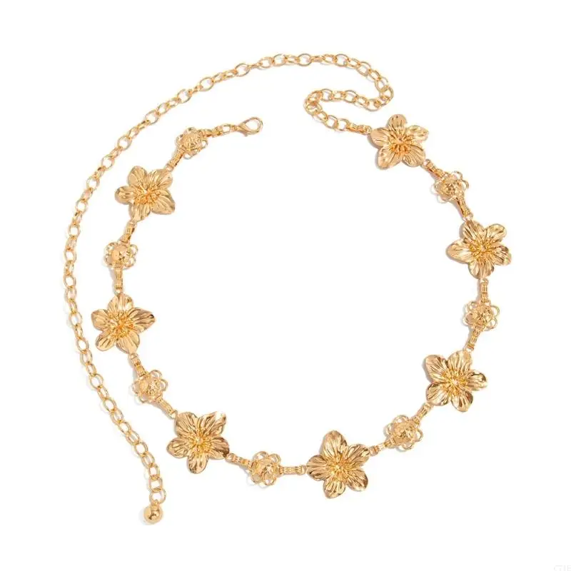 

Adjustable Waist Jewelry Iron Chain With Dimensional Flowers Belt Chain