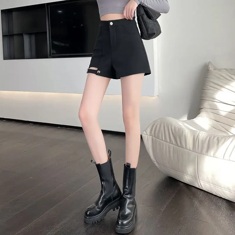 不規則なショーツ女性 2025 春夏ハイウエスト中空アウトワイドレッグショートパンツセクシーなファッションすべて一致ストリート