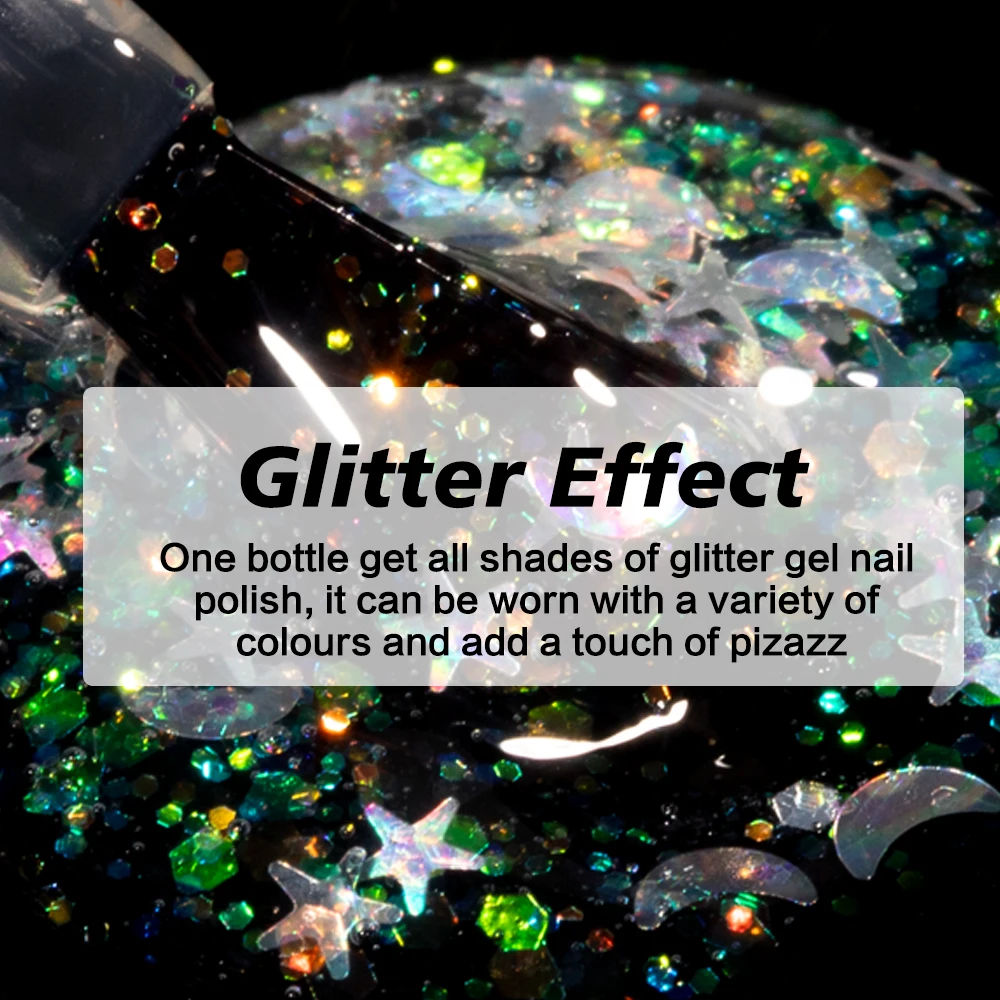 2024 New Christmas Gel Nail Polish Glitter Top Coat No Wipe Stars Moon Silver Gel Varnish Finish All for Manicure Sparkle Shine