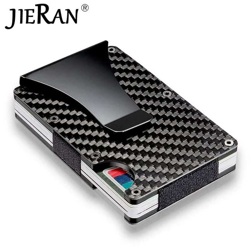 

Carbon Fiber Wallet Slim Metal Credit Card Holder Hot New Design Minimalist Rfid Blocking Men Cardholder Anti Protect Clip Sets