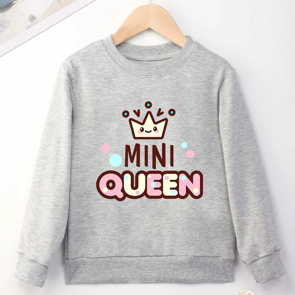 Mini Queen Cute Girl Sweatshirt 2 to 14 Years Comfy Versatile Children Clothes Outdoor Casual Spring Autumn O-neck Hoodie