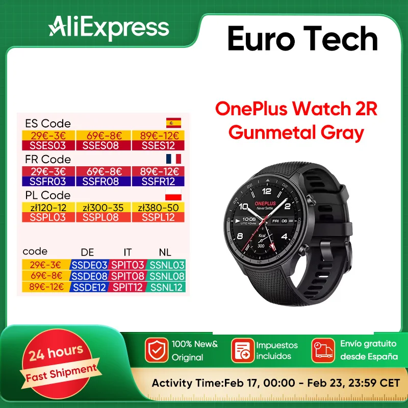 2024 Smartwatch OnePlus Orologio 2R Schermo AMOLED da 1,43'' Snapdragon W5 Gen 1+ ​ BES2700 100 ore