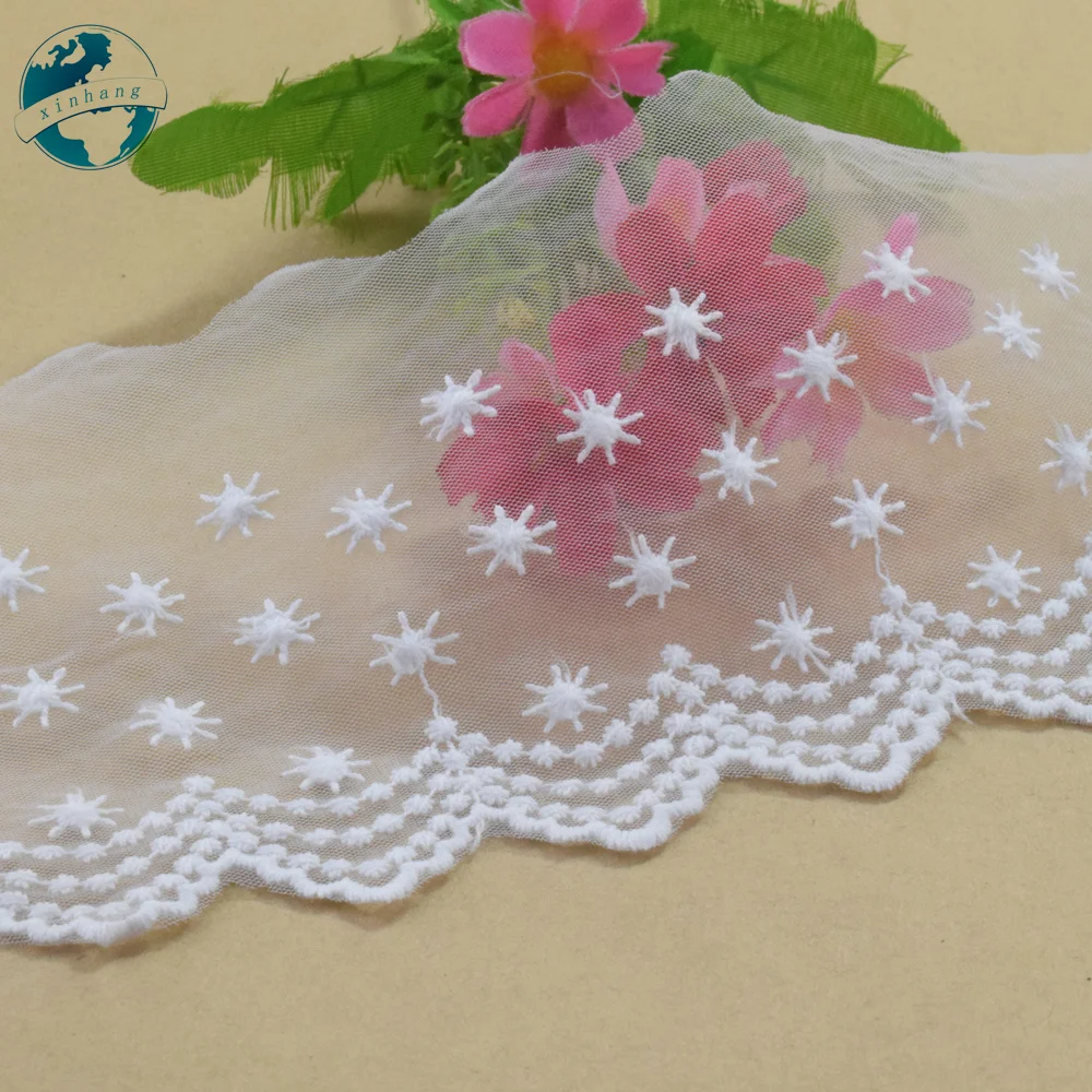 9cm Cotton Embroidery White  Lace  French Mesh Ribbon Fabric Guipure Diy Trims Warp Knitting Sewing Accessories Doll Dress#4342