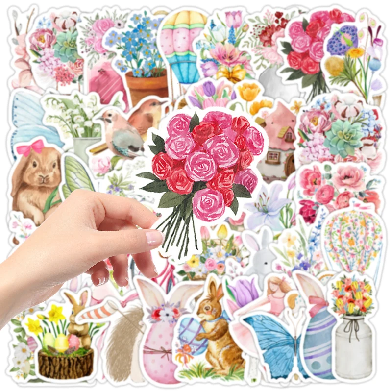 50PCS Cartoon Easter Theme Stickers Creative DIY Decor for Notebook Suitcase Water Cup Guitar Laptop Waterproof Decals Kids Gift