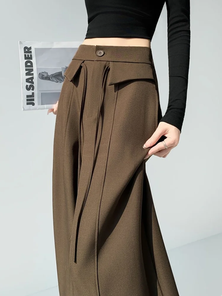 

Женские брюки с высокой талией, свободного кроя, весна-осень 2026, новые, из эластичного материала, стройнящие, струящиеся, повседневные, широкие штанины