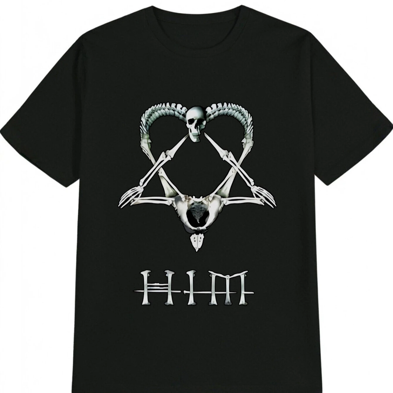 

"HIM" Text Skull & Spine Heart Design T-Shirt 100% Cotton O-Neck Short Sleeve Summer Casual Mens T-shirt Streetwear