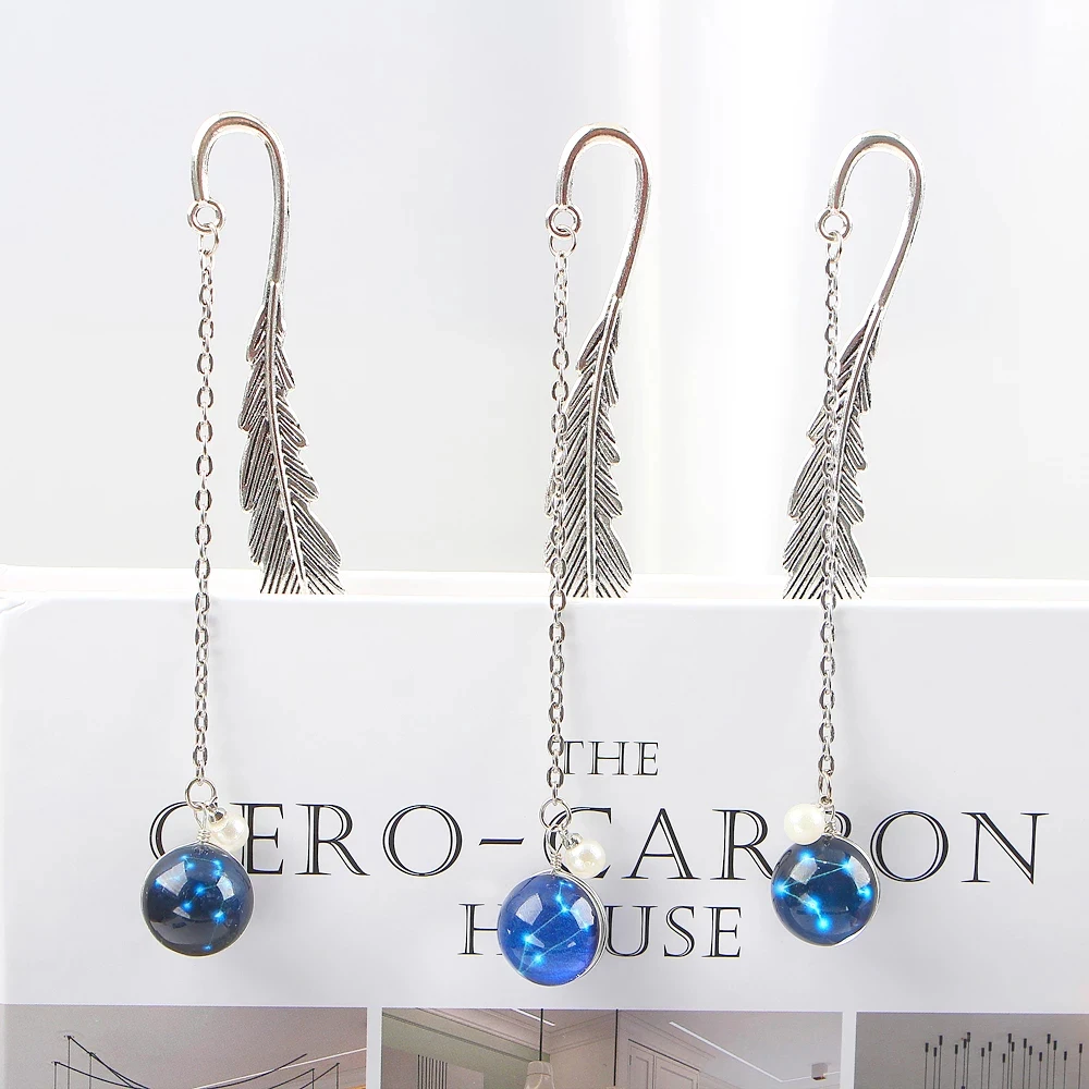 Supply Luminous Feather Bookmark Metal Book mark Creative Bookmark Noctilucent Bookmark 12 Constellation Bookmark Pendant