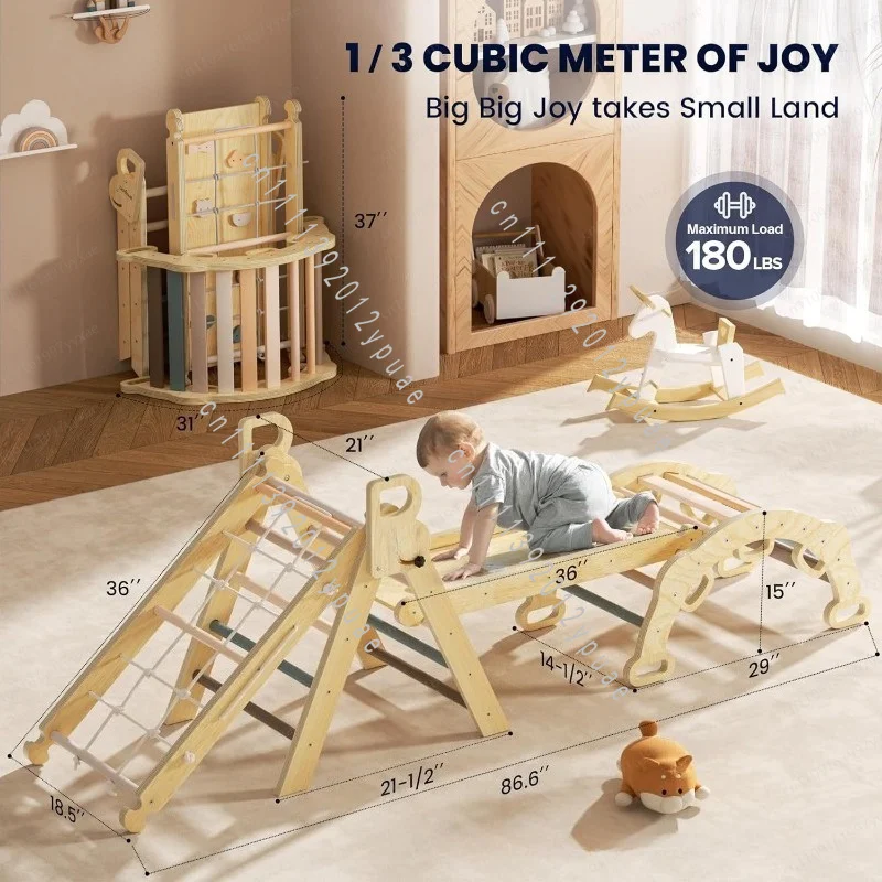 Solid Wood Indoor Activity Frame, Foldable Climbing Structure with Slide, Home Indoor Early Training Equipment for Toddler