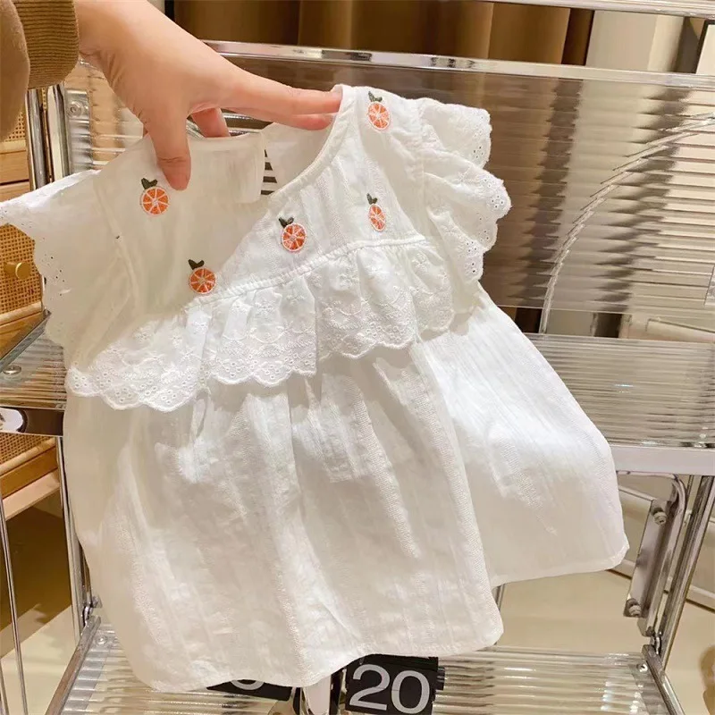 2024 Baby Girls Blouse Summer New Cotton Sleeveless Tops Kids Blouse Floral Print Casual Children Clothes 1-6T