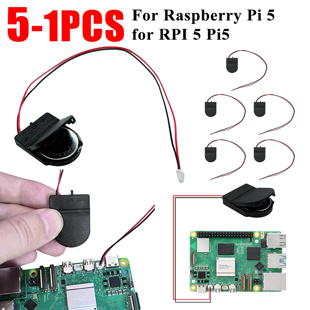 Caja de batería para Raspberry Pi 5 RTC, soporte de reloj en tiempo Real con o sin batería, módulo de reloj en tiempo Real para RPI 5, 1-5 piezas