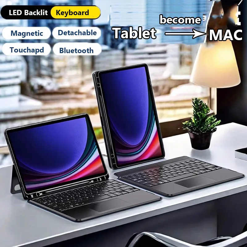 

Case with Backlit Keyboard for Samsung Galaxy Tab S10 FE X520 X526 2025 10.9" Tab S10 FE Plus 13.1 X520 Trackpad Wireless Cover