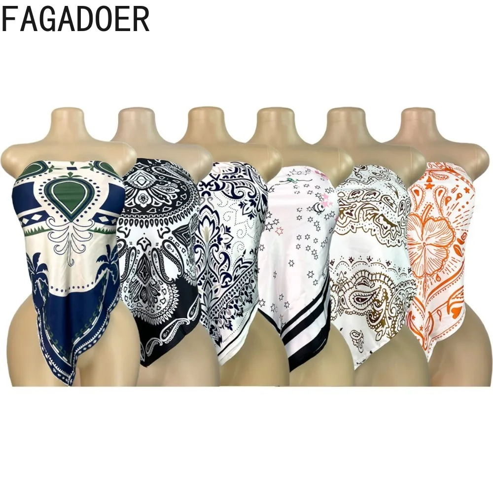 FAGADOER Summer New Sexy 2 Pieces Set for Woman Sleeveless Backless Scarf Crop Top and Shorts Female Y2K Streetwear Clothing