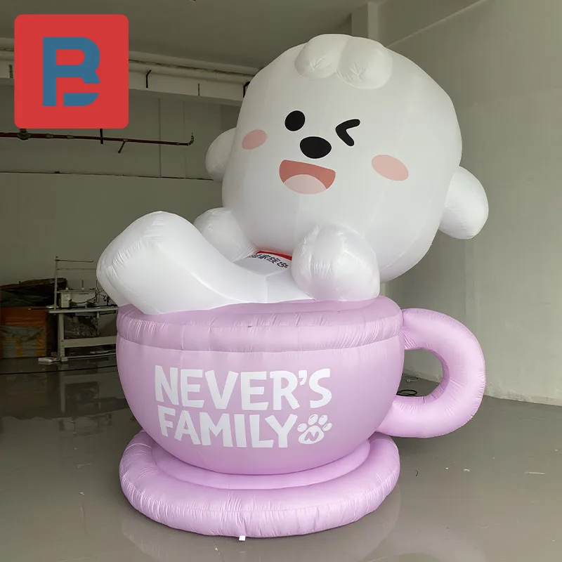 Giant inflatable teacup dog model milk Teacup Coffee Cup dog amusement park drink shop pet shop lighting advertisement