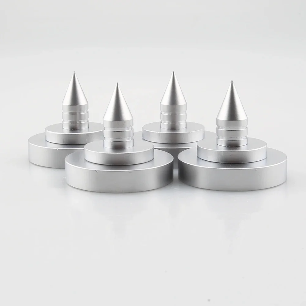 

4pcs Speaker Isolation Spikes Feet 35*35mm Aluminium Alloy Cone Shockproof Spike Pad for HiFi Turntable Amplifiers/DAC/Mixer/CD