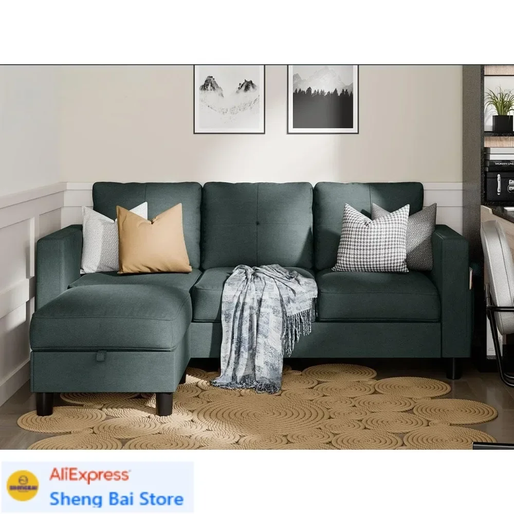 

Бестселлер: Угловой диван L-образной формы с передвижной оттоманкой-трансформером, 3-местный компактный диван для гостиной в квартире, льняная ткань, темно-серый