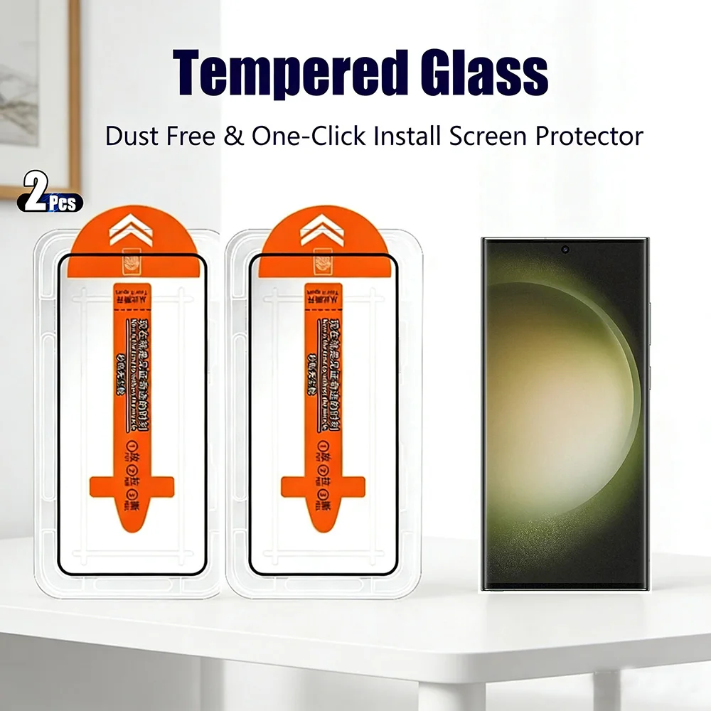 2pcs HD Screen Protector for Samsung S24 Ultra S23 FE/Plus Tempered Glass Galaxy S21 S20 Plus S20FE S24FE Dust-Proof Install