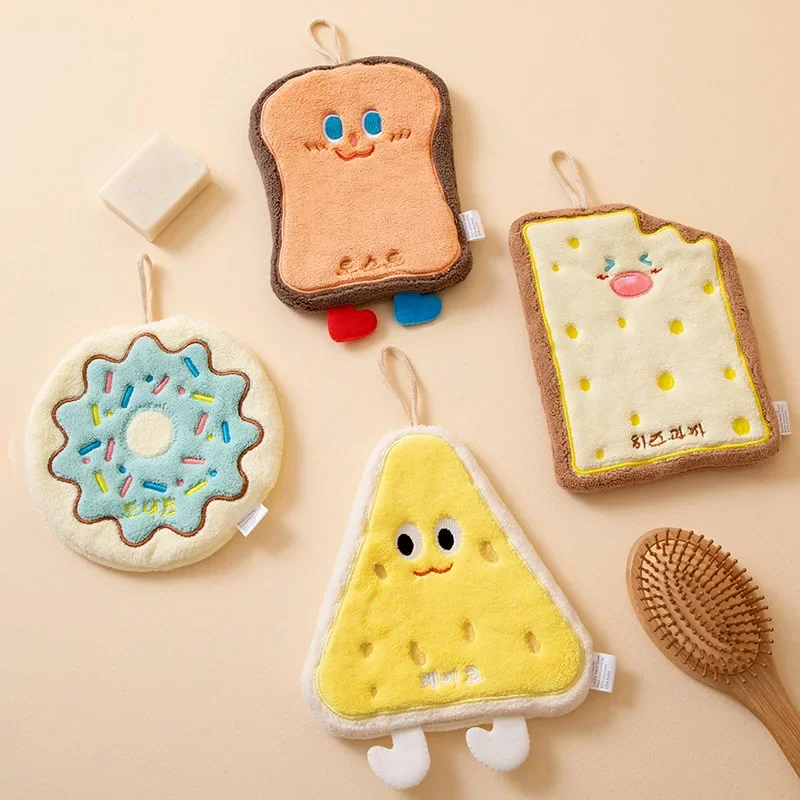 Cartoon Plush Toast Biscuit Cheese Doughnut Shaped Children Hand Dry Towel Soft Fabric Toys Room Decoration Creative Gift