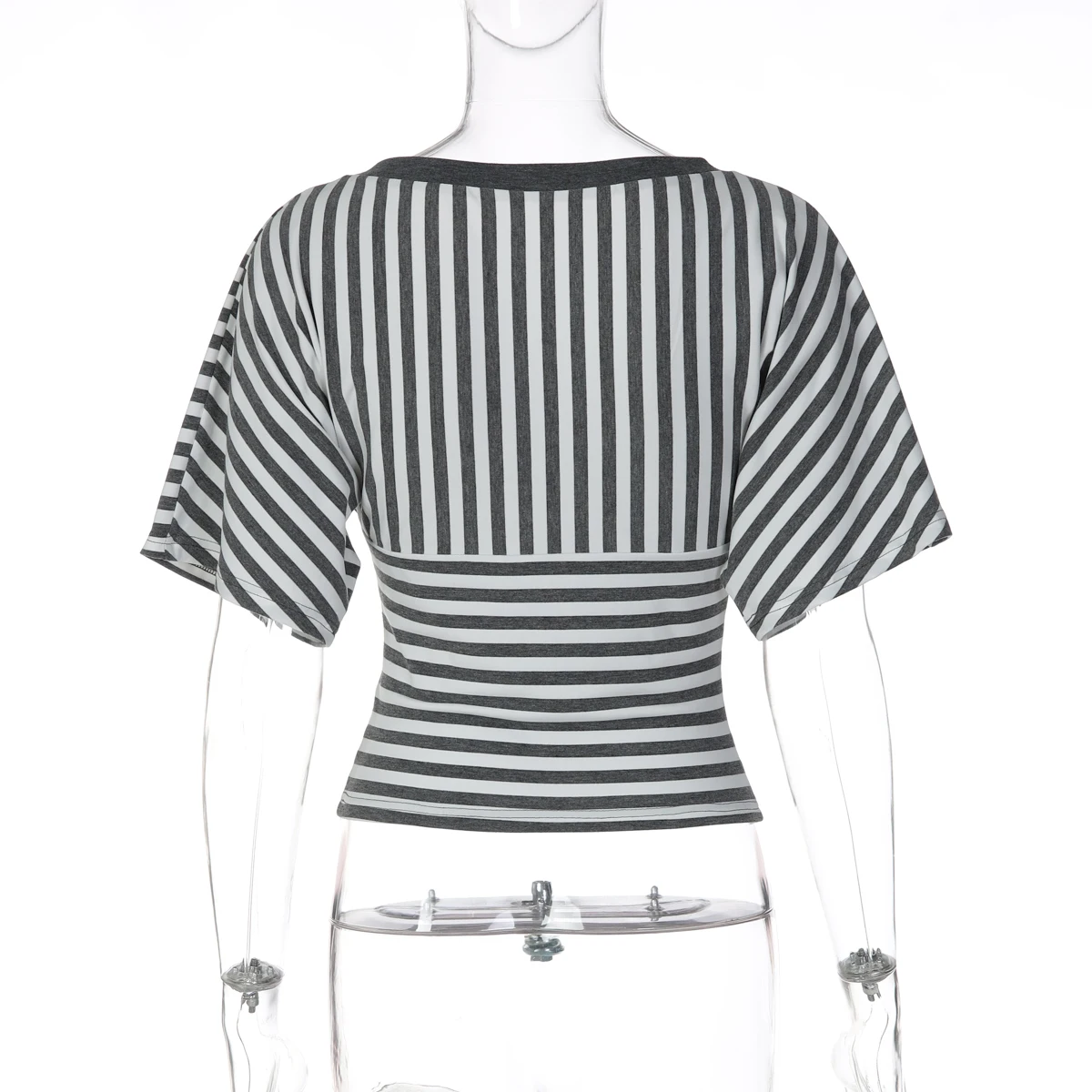 Hugcitar Damenmode, gestreift, bedruckt, V-Ausschnitt, kurze Ärmel, locker, sexy T-Shirt, Sommer, Freizeitkleidung, Streetwear, Party, Club – Detail 4