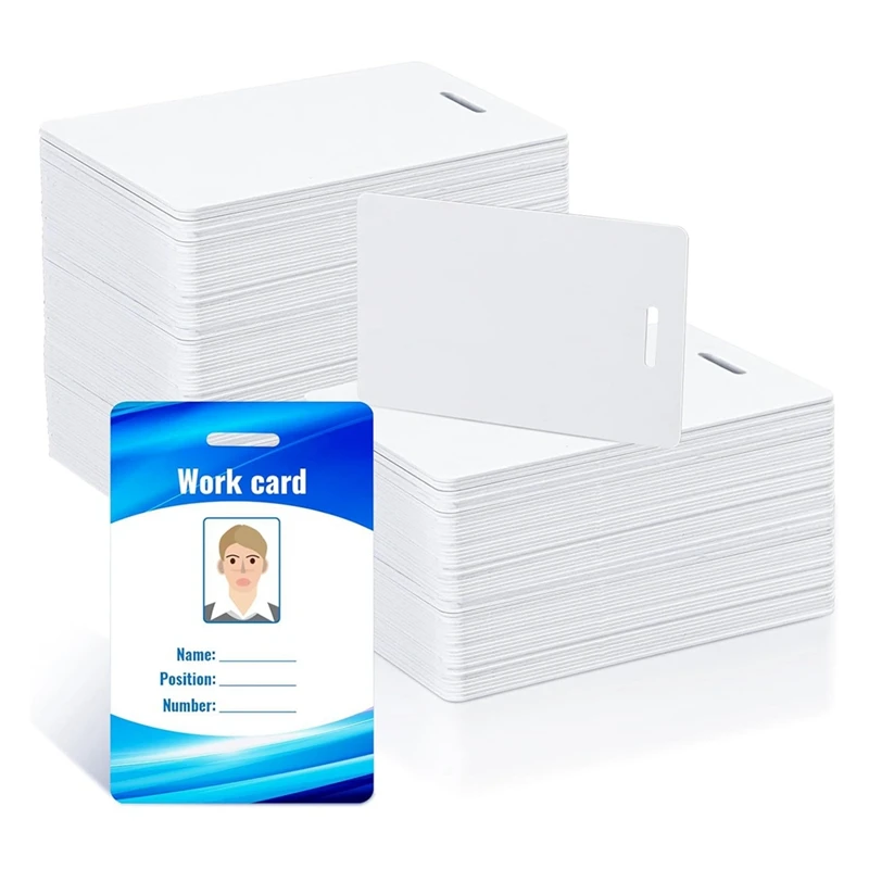 

White PVC Cards With Slot Punch,Standard CR80 30Mil Printable Plastic Photo ID Badge Vertical Business Cards