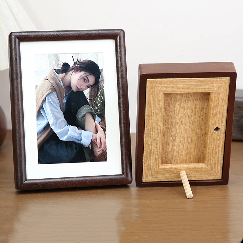 New Solid Wood Picture Frame 7 8-inch Rounded Corner Walnut Color Display Frame for Home Décor A4-Inch Desktop Display