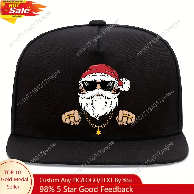 

Unisex Hip-Hop Christmas Print Baseball Cap, Street Style Adjustable Snapback Hat, 100% Polyester, Lightweight, with Hand Wash/D