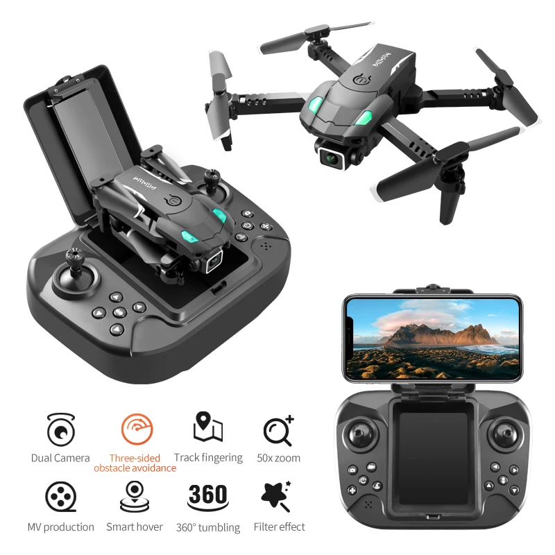 

JHD S128 Mini Drone 4K HD Camera Three-sided Obstacle Avoidance Air Pressure Fixed Height Professional Foldable RC Plane Toys