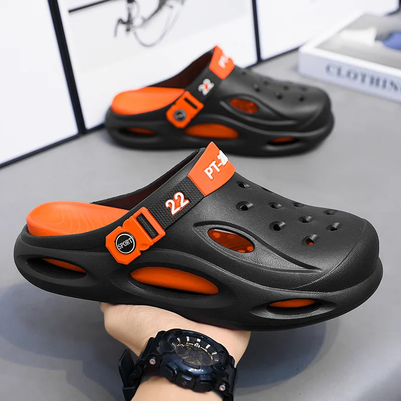 Men Hole Shoes Slippers Summer EVA Soft-soled Platform Slides Sandal Indoor Hollow Breathable Fashion Beach Slippers Comfort