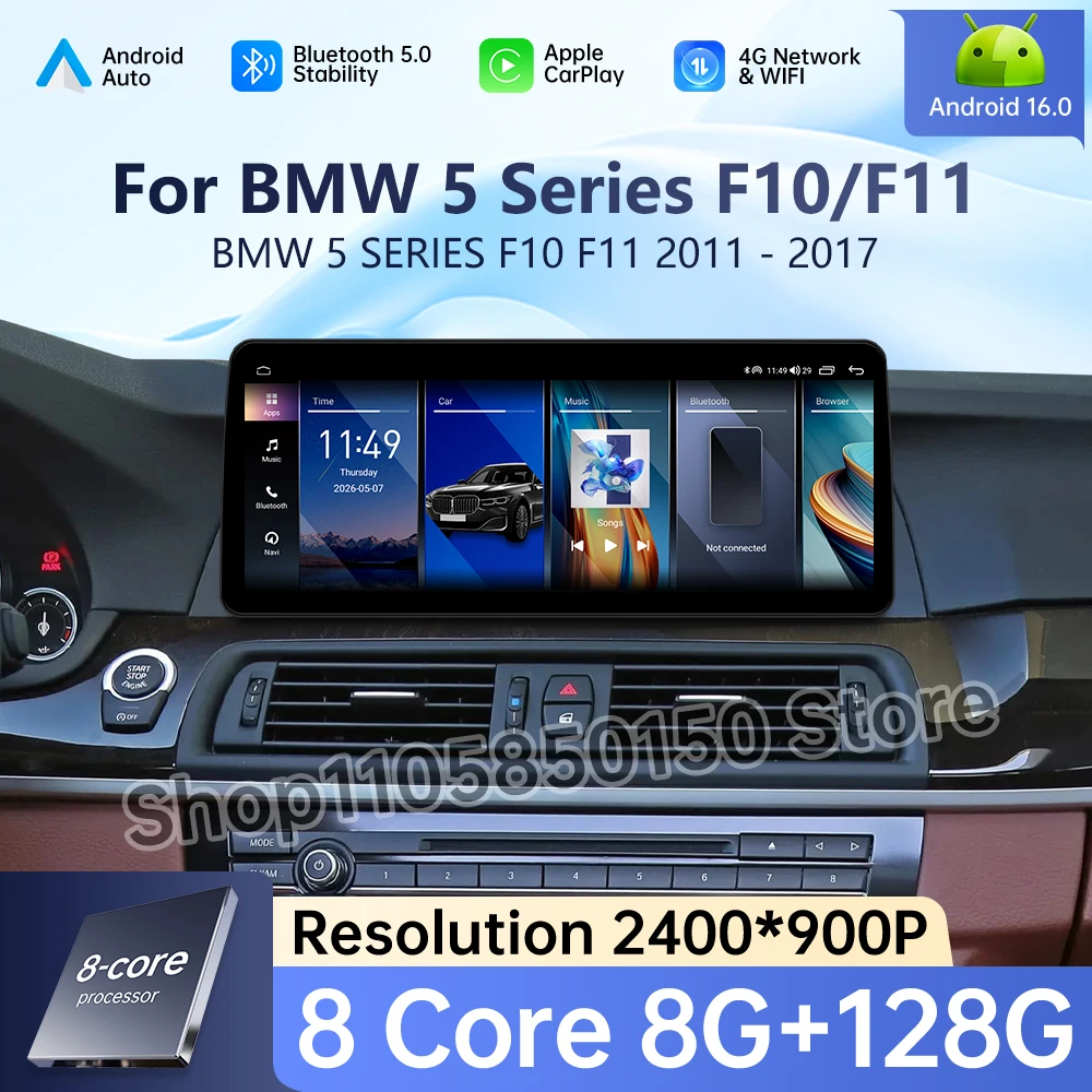 Android 16 Wireless Carplay Car Radio Multimedia Player for BMW 5 Series F10 F11 2010 2017 CIC NBT System QLED Screen GPS WiFi